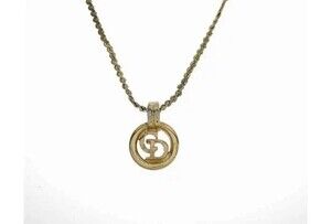 Authentic Christian Dior Gold Tone Chain Pendant Necklace CD 8781K